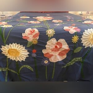 Land of Nod Crate & Barrel Duvet Blossom Bouquet Navy Blue & Pink Twin Sz 66x86